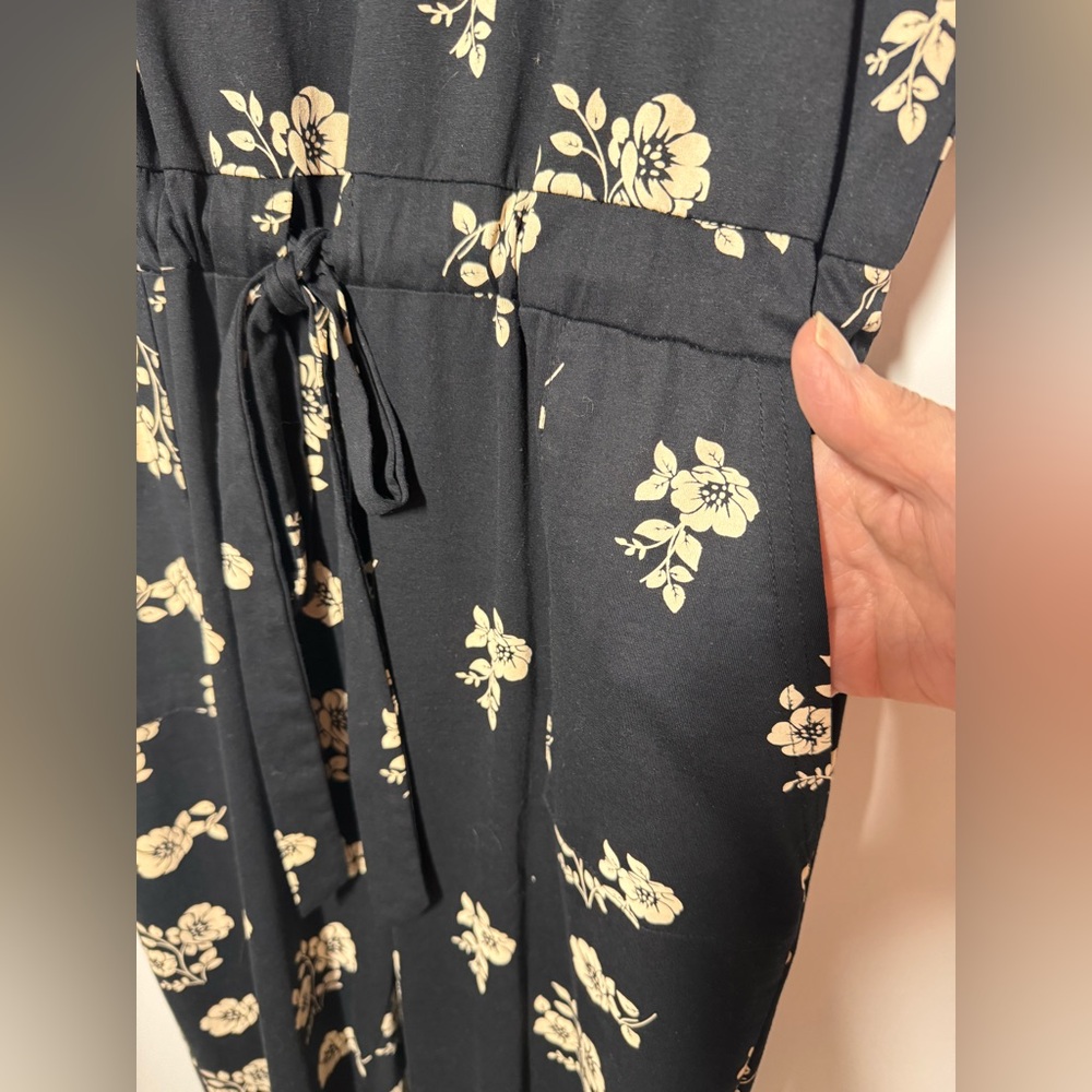 Piper & Scoot Womens Black & Cream Floral Wide Leg Tie Waist Jumpsuit Size Large - Picture 5 of 8